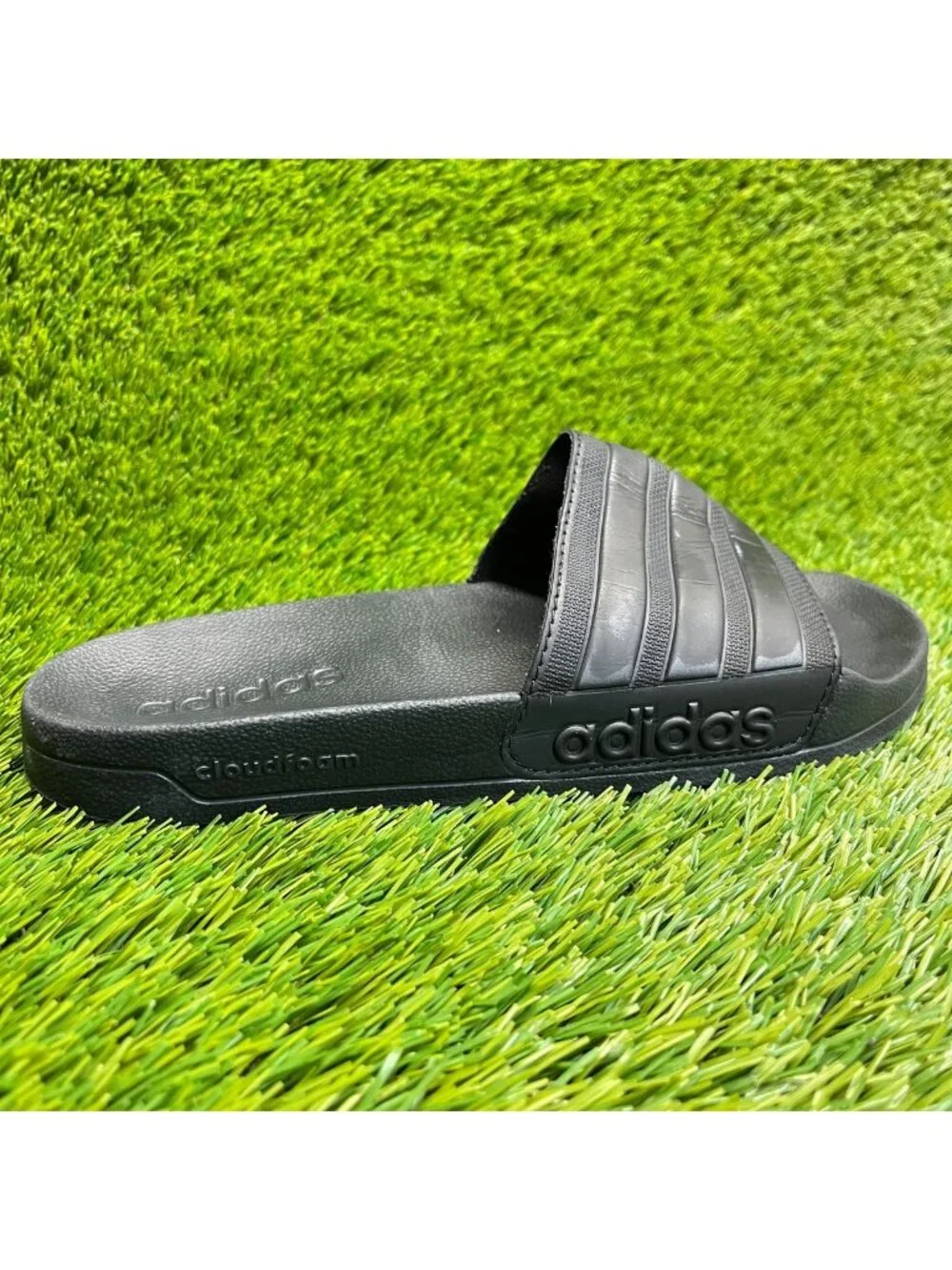 Adidas Adilette Shower Mens Size 7 All Black Beach Outdoor Slip On Slide Sandals